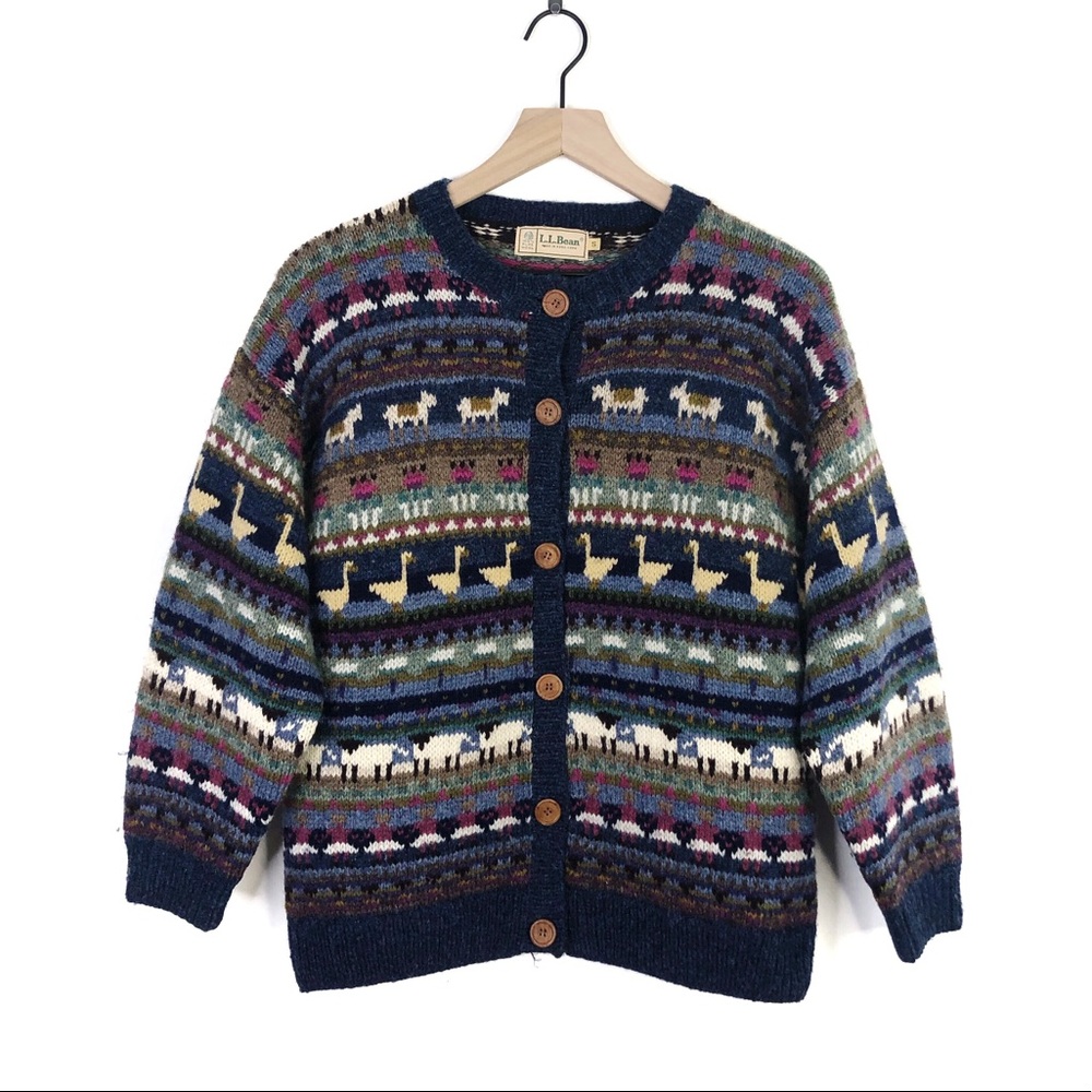 L.L. Bean Multicolor Patterned Cardigan Sweater